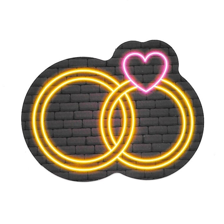 Neon Wedding Rings Sticker Heart Love Retro Glow Aesthetic Vinyl Decal 80s Gold