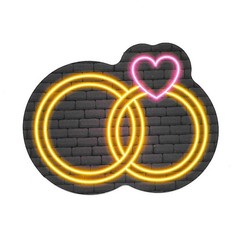 Neon Wedding Rings Sticker Heart Love Retro Glow Aesthetic Vinyl Decal 80s Gold