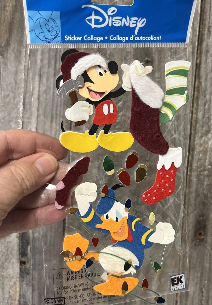 EK Success Disney Mickey & Donald With Stockings And Lights Sticker Collage