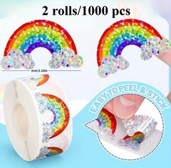 1000 Sticker Seals 2 Rolls Rainbow 🌈 Metallic Foil Laser Holographic Cloud 1.2”