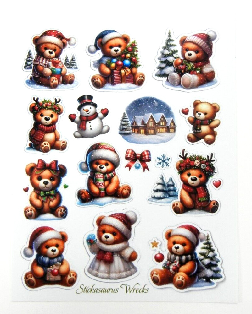 Christmas Teddy Bears Sticker Sheet Style 2