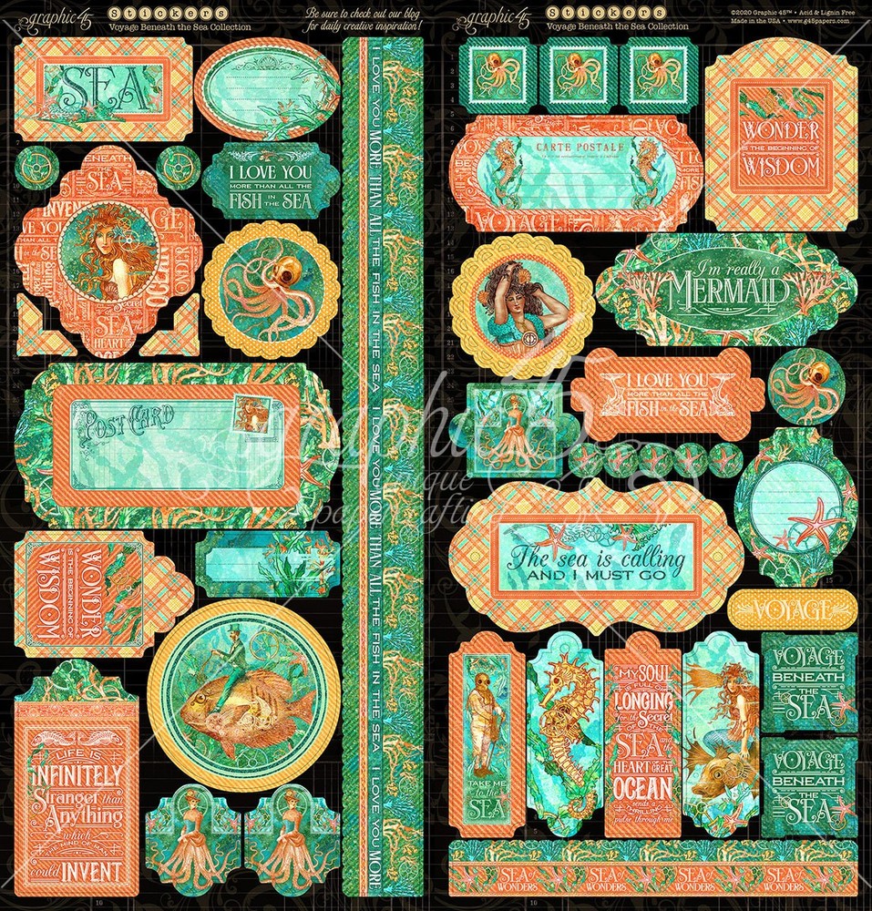 Graphic45 VOYAGE BENEATH THE SEA CARDSTOCK STICKER SET scrapbooking