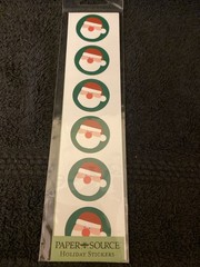 5 Paper Source 1.25” Circle Stickers Thx You, 2 Xmas, Leaves, Pool White Outline