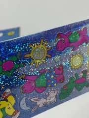 2 Barney Holographic Glitter Sticker Sheets Babybop & BJ Mello Smello 1997 NOS