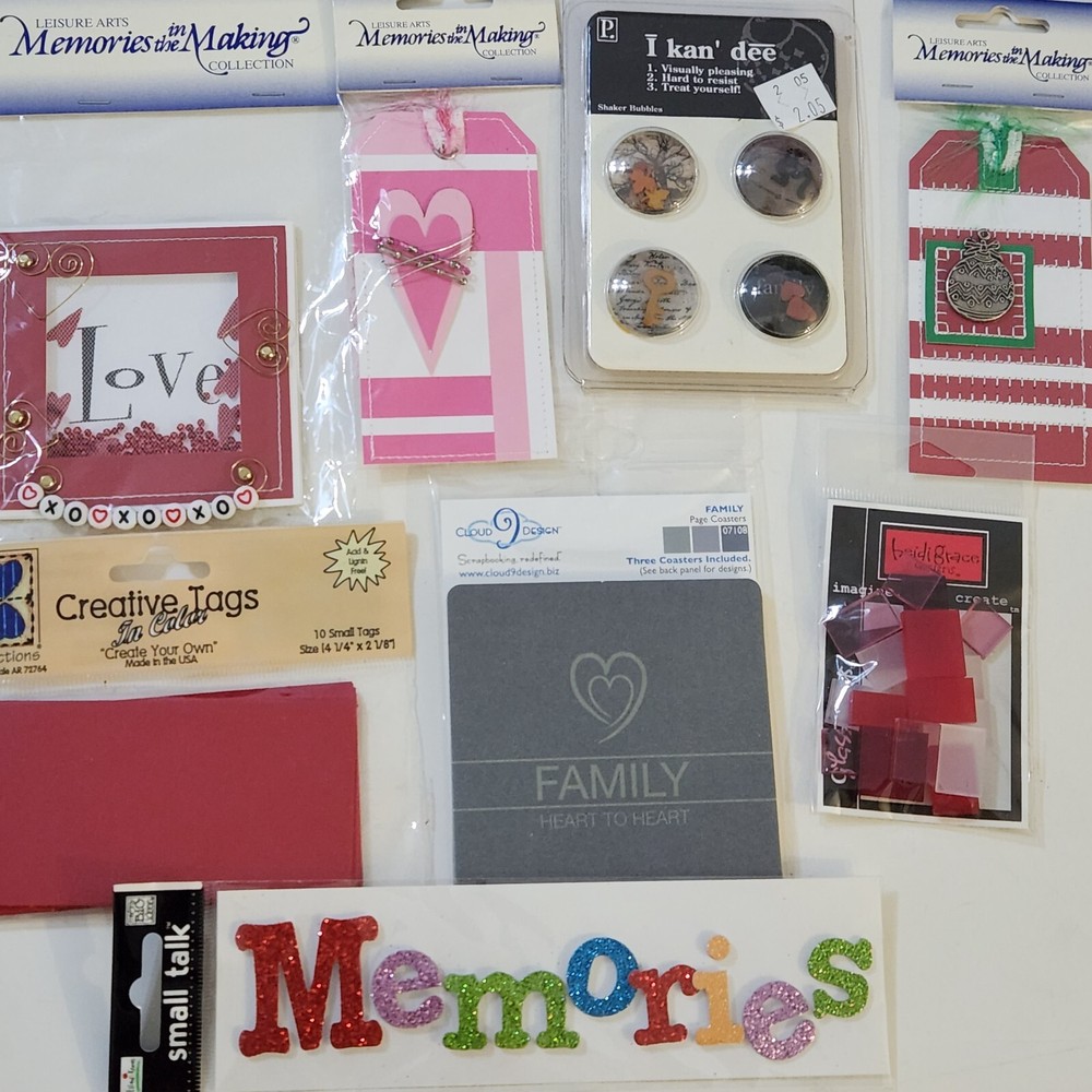 NEW Lot Scrapbook Embellishments Tags Coasters Title Shaker LOVE MEMORIES FALL