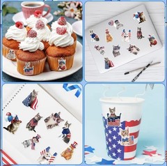 40 PCs ~1.2×1.2” July 4th Cats Stickers Patriotic Independence Day Celebration