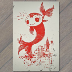 STICKER Whimsical Red Haired Mermaid Above Waves Vintage Inspired Cute Girl