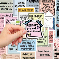 50pcs Waterproof Stickers English Text Reminder Adhesive Back to School Supplies
