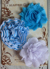 SPECIAL Mixed BLUE Fabric Cotton & Organza 3 Flower Pack – 70-75mm Manor House