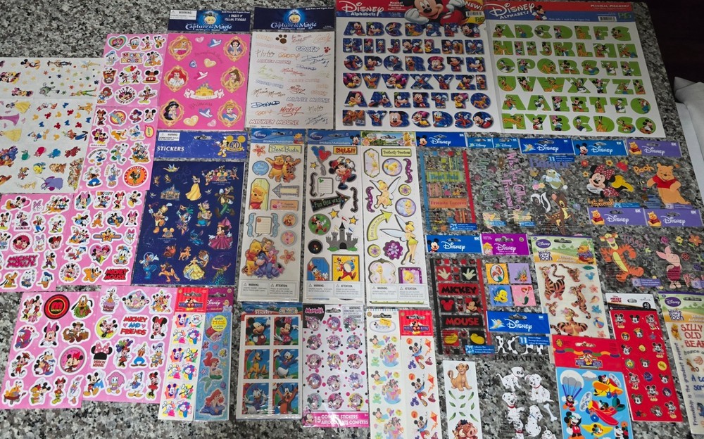 Disney Lot Of 36 Scrapbooks Stickers Unopened Packages & Unused Single Sheets