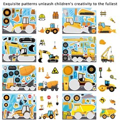 16PCS Cartoon Engineering Car Puzzle Stickers Luggage Make A Face Notebook Puzzl