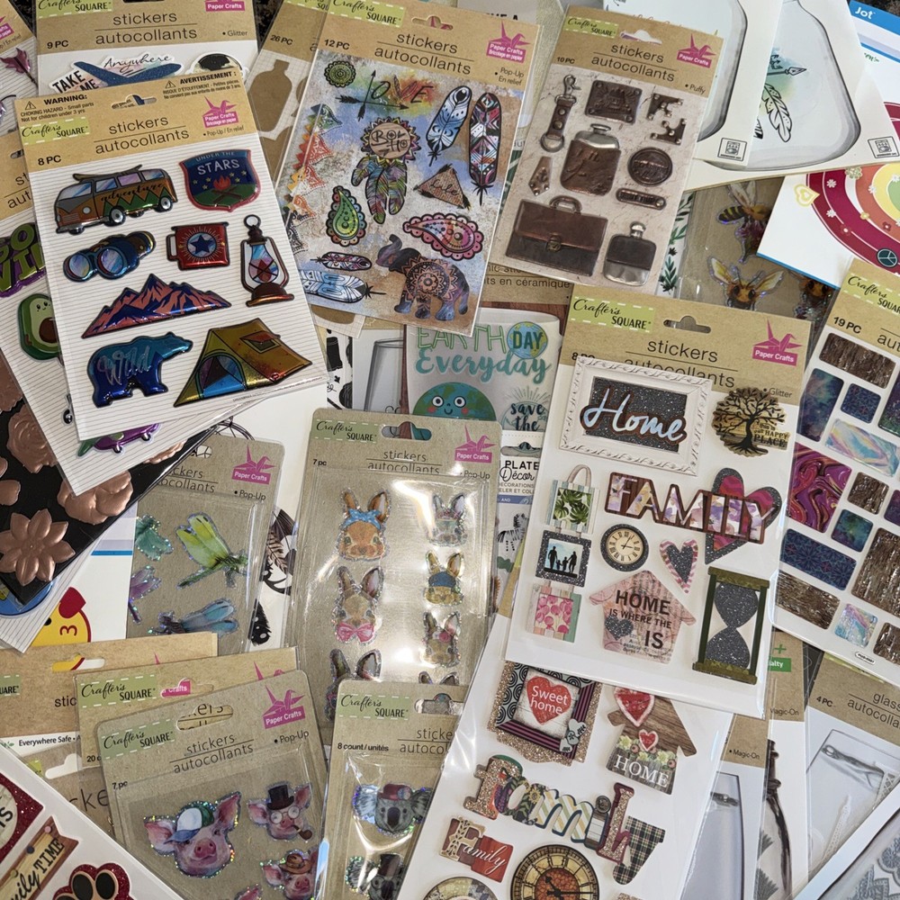 Lot of 67 Packages Crafters Square Assorted Stickers, Transfers, Stencils New