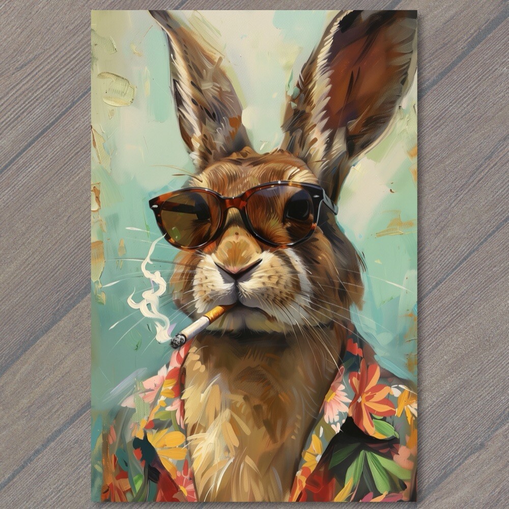 STICKER Bunny Rabbit Smoking Sunglasses Hawaiian Shirt Brown White Funny