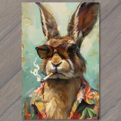 STICKER Bunny Rabbit Smoking Sunglasses Hawaiian Shirt Brown White Funny