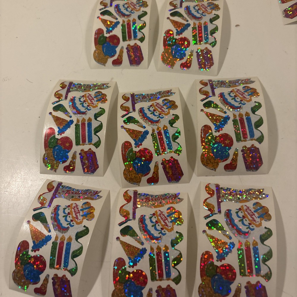 Vtg 1980s stickers Hambly Studios Mylar Foil Shiny Birthday Stickers Set 8 (a21