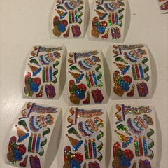 Vtg 1980s stickers Hambly Studios Mylar Foil Shiny Birthday Stickers Set 8 (a21