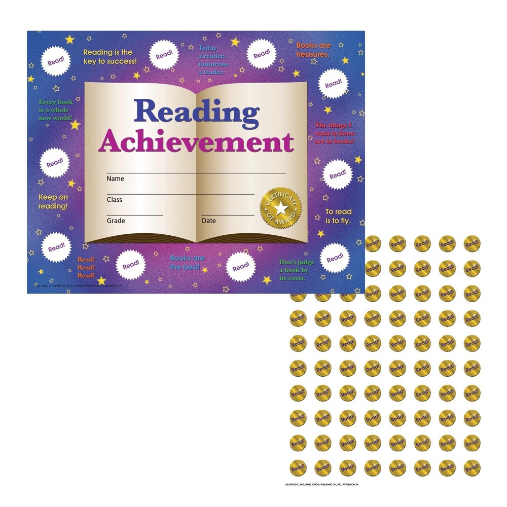Reading Achievement StickToIt Reward Certificate 81/2×11 Inch Multi School