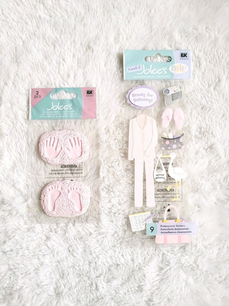 RARE Jolees Baby Girl Handprints Footprints Stork Special Delivery Stickers Cute