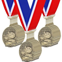 36 PCS Social Studies Award Medals Bulk With Neck Ribbons Gold Trophy