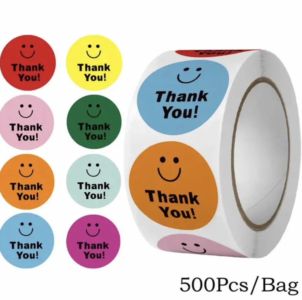 Thank You Stickers 1 Roll / 500 pcs 1” Brand New