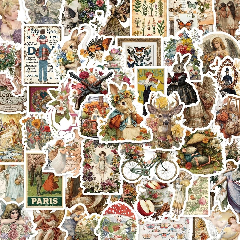 300 Pcs Vintage Stickers, Junk Journal Supplies, Cute Stickers for Journaling Su