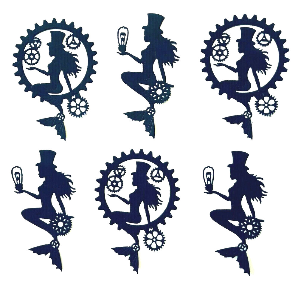 MERMAID/ MERMAIDS, STEAMPUNK! SITTING ON & IN GEARS, SILHOUETTE DIE CUT/ CUTS