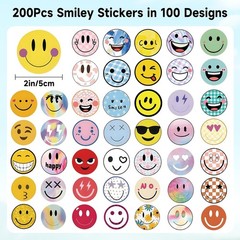 Anwyll 200Pcs Smiley Face Stickers – 2Inch Cute Smile Water Bottle Stickers for