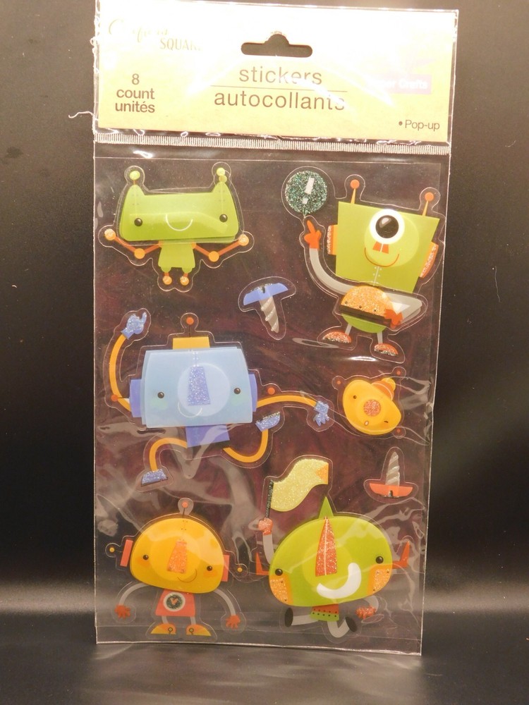 Crafters square pop up robot stickers 8 count