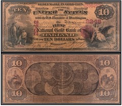 $10 Ten Dollar National Gold Bank Note Original Series (US CURRENCY STICKERS)