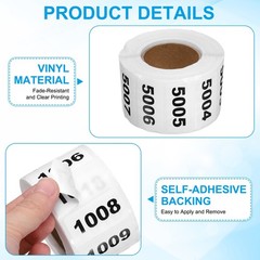 0.8×1.6 Inch Inventory Sticker, 1 Reel 5001 to 6000 Number Label 1000 Stickers