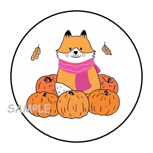 30 CUTE FOX AND PUMPKINS ENVELOPE SEALS LABELS STICKERS 1.5″ ROUND FALL AUTUMN