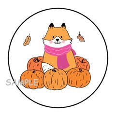 30 CUTE FOX AND PUMPKINS ENVELOPE SEALS LABELS STICKERS 1.5″ ROUND FALL AUTUMN