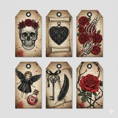 Set Gothic Love Tags Junk Journal Scrapbook PICK ONE SET
