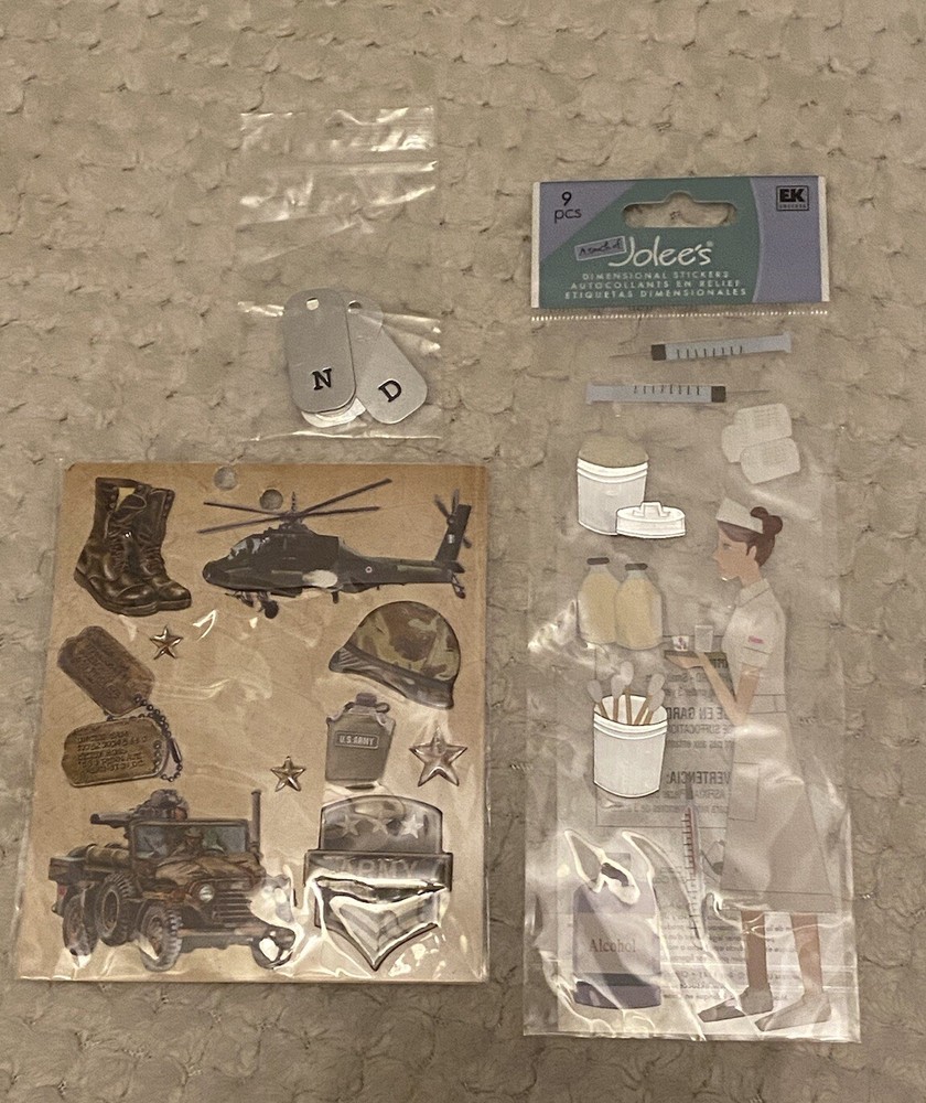Jolees Botique Military Nurse Dog Tag Scrap Booking Stickers Lot