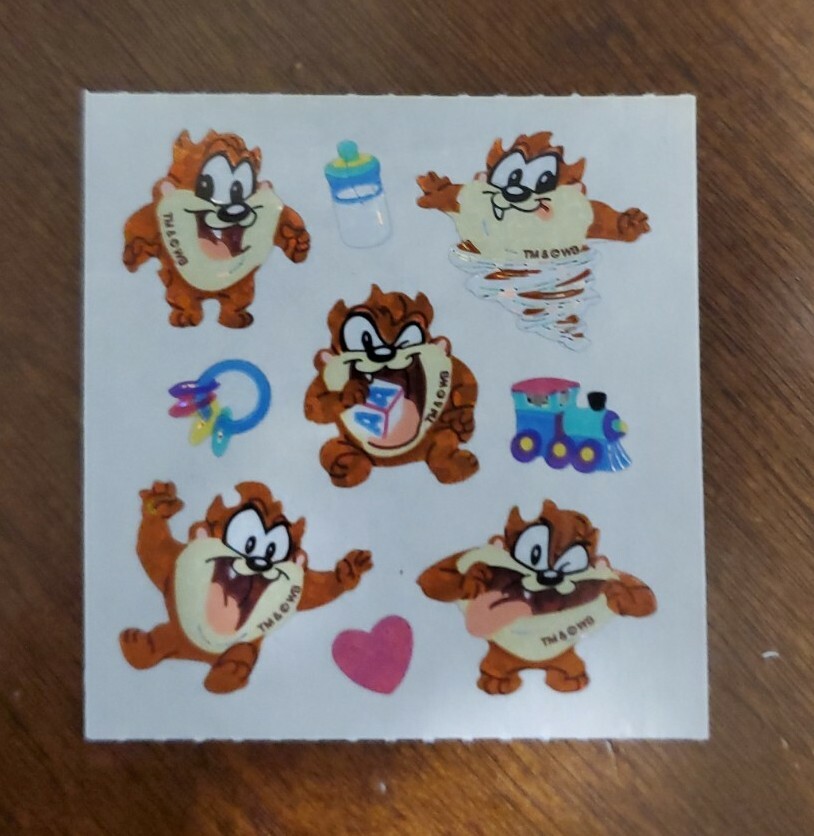 Vintage Sandylion Looney Tunes Baby Tasmanian Devil stickers, unused