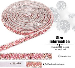 1 Roll 108″ x 0.4″ Pink Bling Rhinestone Crystal Diamond DIY Decor Sticker Decal