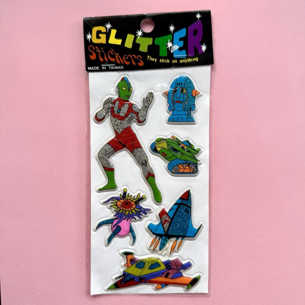 Vintage Glitter Stickers Puffy Anime Space Alien Robots Transformers New Sealed