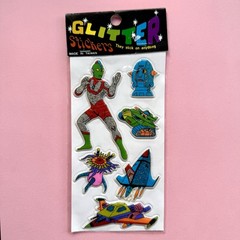 Vintage Glitter Stickers Puffy Anime Space Alien Robots Transformers New Sealed