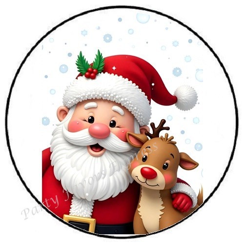 CHEERFUL SANTA RUDOLPH CHRISTMAS ENVELOPE SEALS LABELS STICKERS PARTY FAVORS