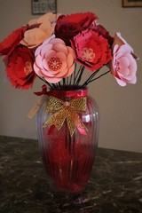 Paper flowers bouquet pink red gold handmade roses home office decor 15″ tall 