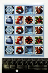 Winter Snowflakes Wreaths Snowmen Squirrels Hats Pinecones Square Sticker Sheet