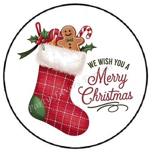 WE WISH YOU A MERRY CHRISTMAS STOCKING ENVELOPE SEALS LABELS STICKERS FAVORS