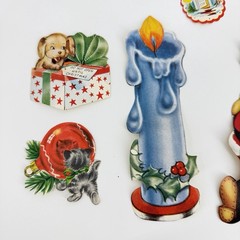 Vintage Christmas Stickers Victorian Santa Angels Lot Candle Dog Elf Kitten Snow