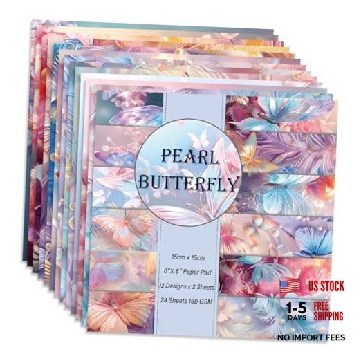 6×6″ 160gsm cardstock Single Sided Scrapbooking 24 24sheets-Pearl Butterfly