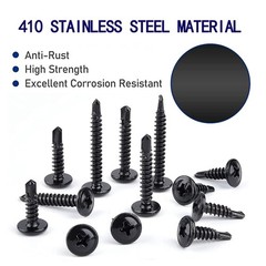100PCS #8×1 Black Crosshead 410 Stainless Steel Self-Drilling Screws Modified…