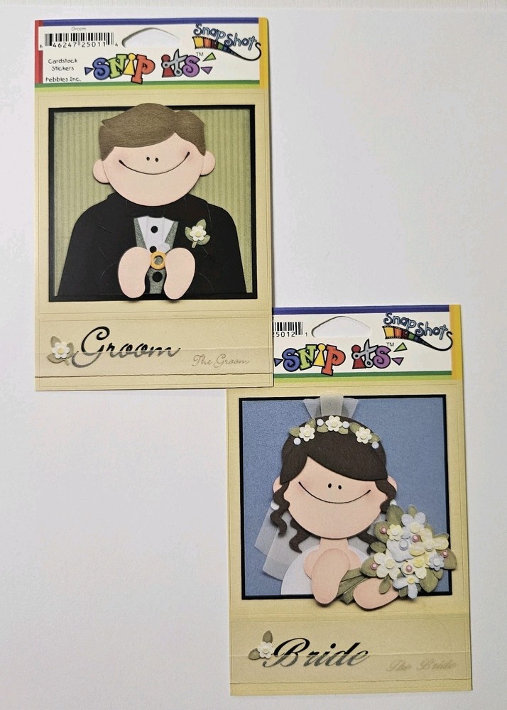 Set of 2 Pebbles Inc Wedding Bride & Groom Cardstock Stickers SnipIts