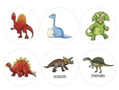 500 pcs Stickers Roll 6 Designs 1 Inch Dino 2 Round Semi Gloss Self Adhesive