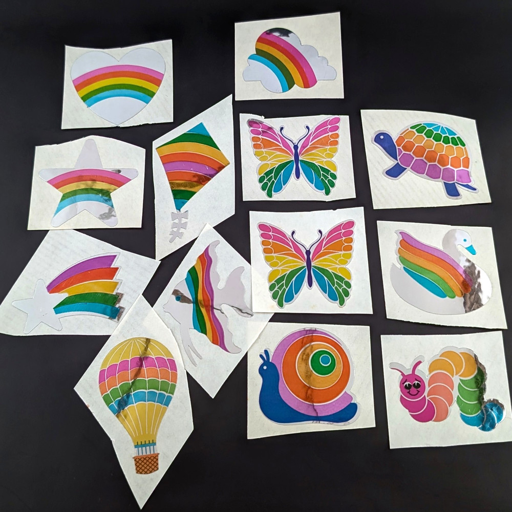 Vintage Hambly Mylar Sticker Lot Rainbow Colors Animals Insects Star Cloud Kite