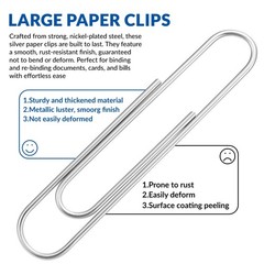 Jumbo Paper Clips, 2 Inch Paper Clip, 200 pcs Large Paperclips Jumbo