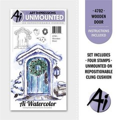 New Art Impressions Rubber Stamp MINI watercolor set 4 WOODEN DOOR free USA ship